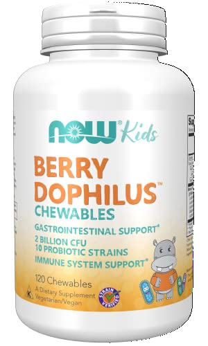 NOW Supplements, BerryDophilus™ with 2 Billion, 10 Probiotic Strains, Xylitol Sweetened, Strain Verified, 120 Chewables, packaging may vary