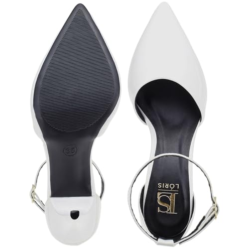 Sandália Scarpin Salto Alto de Fivela Sapato Bico Fino Stilleto 9000 (Branco, BR, Adulto, Numérico,