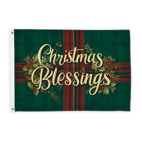 Banderas de acebo para exteriores, bayas festivas de Navidad, a cuadros, color verde, banderas decorativas para exteriores, resistentes a la decoloración, decoración para terraza, patio, camping