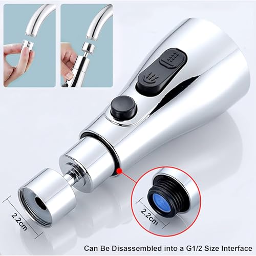 Image of GLUN 3 Mode Kitchen Sink Faucet (Bubble, Flow & Shower) Universal Connector with Chrome Premium Finish, Foam Flow Tap Shower