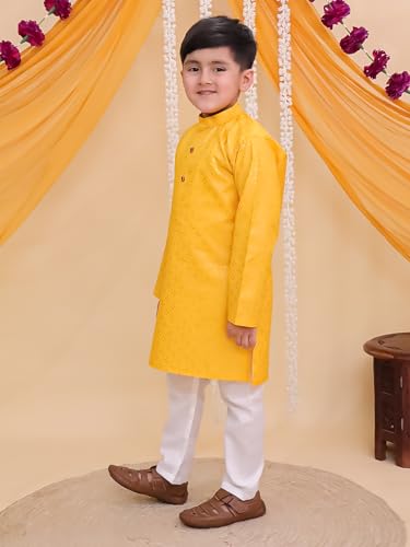 Image of AJ DEZINES Boys Cotton Full Sleeve Printed Kurta Pajama Set for Kids - Ethnic wear | Special Occasion & Traditional Outfit |Boys Kurta Pyjama Set - Regular Fit