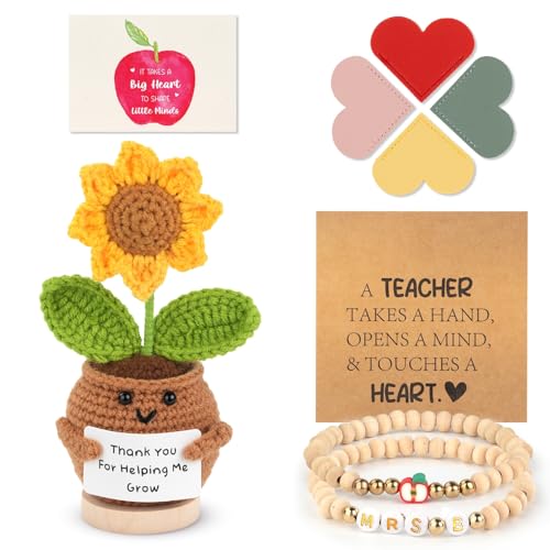 Teacher Appreciation Gifts for Women, Funny Teacher Gifts for Women, Thank You Gift Supplies for Best Daycare, Preschool, Music, Art, Assistant Teachers, Sunflower Doll, Bracelet 26 Initial (Mrs B)