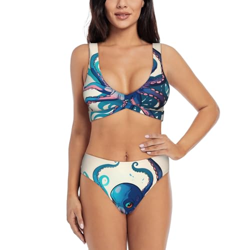 Maillot de bain 2 pièces bleu et violet avec culotte haute gainante pour femme