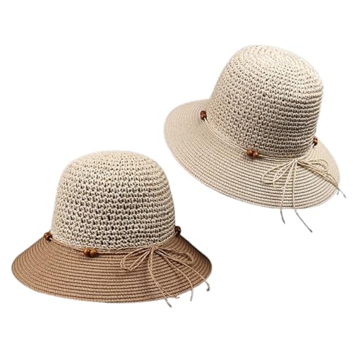 Gorro de paja para mujer con ala ancha y protección solar miniatura 7