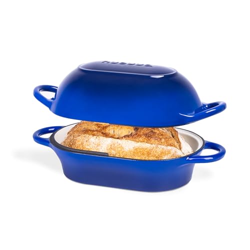Faitout pour la cuisson du pain au levain - Pot à pain en fonte émaillée - Passe au four - Antiadhésif - Rectangulaire - Bleu foncé - 24 cm x 16 cm Nuovva