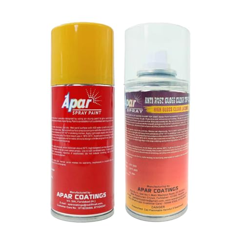 Image of APAR Spray Paint Metal Mustard (RC Colour Name)+GC, Compatible for Renault Cars -225 ml (Pack of 2-Pcs)