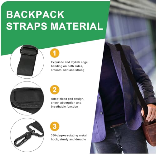 Image of Ameri 52 inch Bag Shoulder Strap, Universal Adjustable Shoulder Belt Replacement Laptop Bag Shoulder Strap with Padded Metal Hooks for Briefcase Computer Messenger Bag Laptop Case, Black