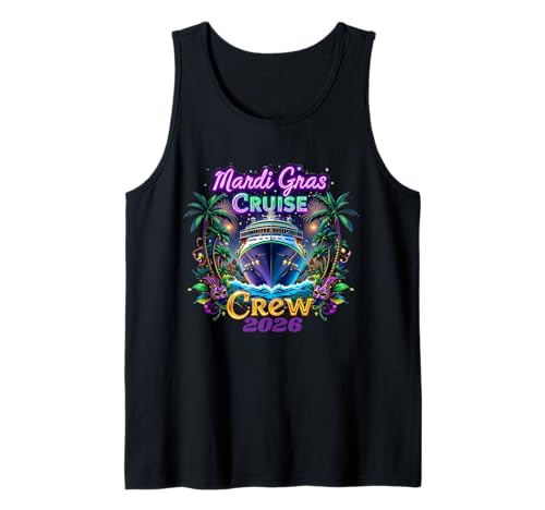 Mardi Gras Cruise Crew 2026 Tropical Design Tank Top