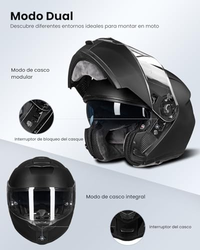 Miniatura 5 de Ilm Casco Moto Hombre Mujer Modular Homologado Ece22.06 Modelo 159,Negro Mate,M