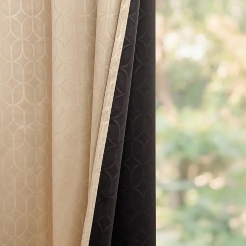 Image of HOMEMONDE 100% True Blackout Curtains 10 Feet Long Door - Pack of 2 Curtains| Embossed Design | Light Block Thermal Insulated & Noise Reducing Room Darkening Curtains (Beige, 120Inch)