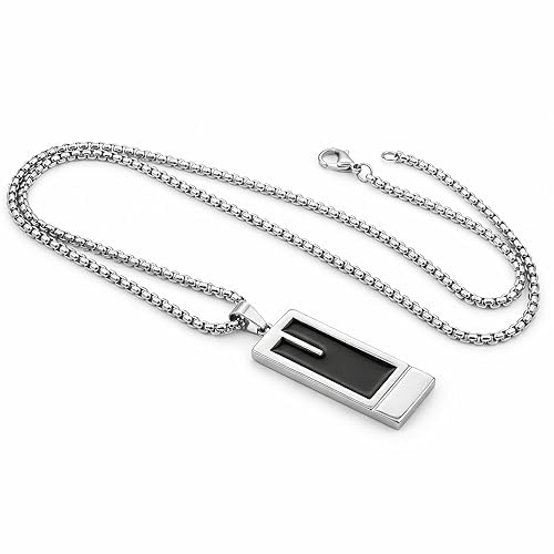RITZ ART'S Modern Geometric Pendant Necklace for Men, 316L Stainless Steel 24 Inch Box Chain, Brushed Finish Black Enamel Minimalist Jewelry, Anti-Tarnish Hypoallergenic.-image-33