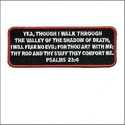 Psalms 23-4 Red Embroidered Bible Jesus Verse MC Christian Biker Patch PAT-1465