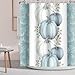 PEDBANRO Fall Pumpkin Shower Curtain Teal White Thanksgiving Shower Curtains for Bathroom,Farmhouse Maple Leaf Fabric Bath Curtain Bathroom Accessories 72x72 Inches