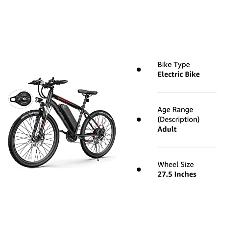 Wooken Electric Bike for Adults with Peak 750W Motor, 27.5'' Ebike with 48V 499WH Removable Battery, Up to 55 Miles Electric Mountain Bike, 21.6MPH Adults Electric Bicycle with LCD Display, 21 Speed