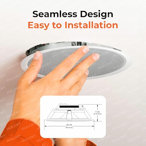 Image of DULCET DC-CS8X-BT White 8 inch 20W Full Range Active Bluetooth Ceiling Speaker with inbuilt Amplifier-Supports Upto 3 Passive Ceiling Speakers (Passive Speakers to be Purchased Separately)