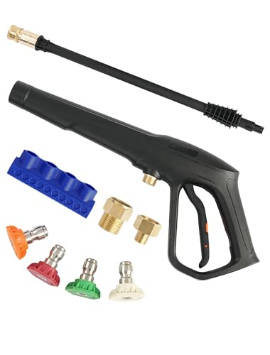 FOOCO Pressure Washer Gun Set Max W.P. 2320PSI B.P. 5000PSI Replacement for Ryobi Powerstroke Karcher Greenworks M22-14mm & M22-15mm Fitting 4 Stainless Steel Nozzle Tips & Holder
