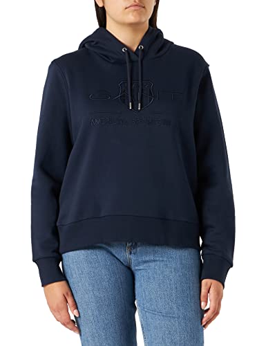 GANT Damen REG Shield Hoodie Tonal Logo Kapuzenpullover, Evening Blue, M