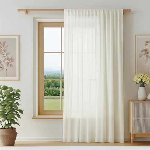 Image of FMFUNCTEX Yellow Sheer Curtains, 96 Inch, Rod Pocket, 1 Panel for Bedroom | Sliding Door Extra Wide Semi Sheer Drapes,Faux Silk That Let Light,Non-See-Through Patio Glass Door Curtain for Living Room