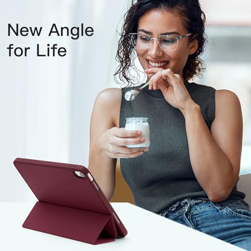 Image of Akkerds Compatible with iPad (A16) 11th Generation Case 11 Inch 2025, for iPad 10th Generation Case 10.9 Inch 2022 with Pencil Holder, Slim Trifold Stand Protective Cover with Soft TPU Back, Wine Red