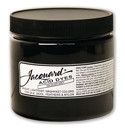 Jacquard Acid Dye - Silver Grey - 8 Oz Net Wt - Acid Dye for Wool - Silk - Feathers - and Nylons - Brilliant Colorfast and Highly Concentrated