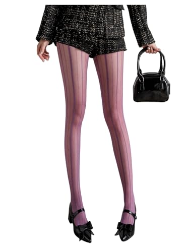 Milumia Women's Striped Pattern Lace Tights Sexy Sheer Mesh Pantyhose Stockings