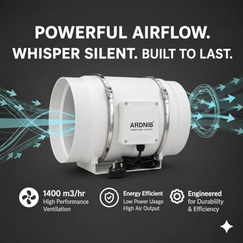 Image of Inline fan (10 inch /250mm) Silent Mix Flow /Inline Duct Fan /Exhaust Inline /Circular Inline Fan /Air Circulation System /Fresh Air System, White 2 Speed | 180W |Air Flow 1400m3 /h | Copper Motor