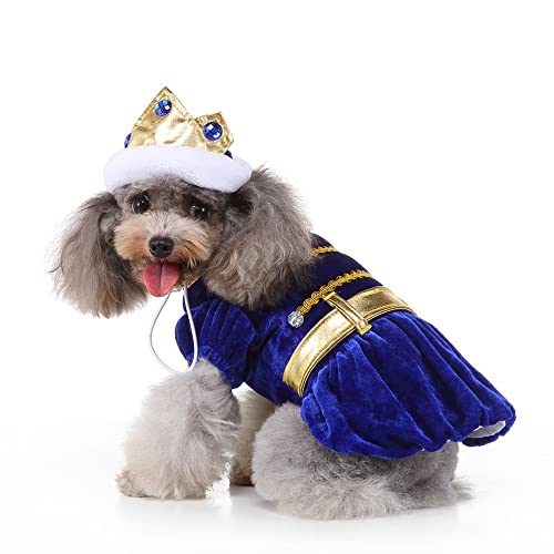 Mogoko King Dog Costume Blue Robe Gold Crown Pet Costume Halloween Puppy Dress Party Holiday Dog Dress #TOP30