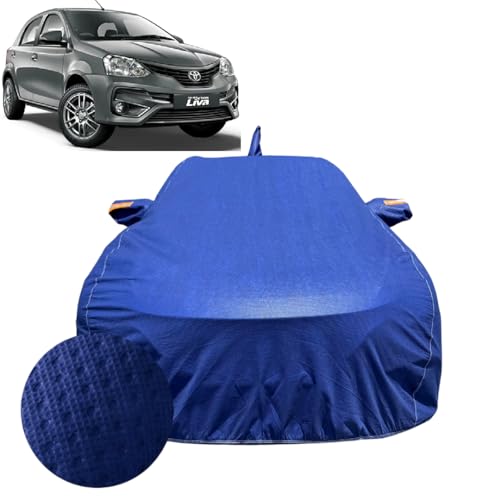 Image of Car Cover for Toyota Etios Liva (2011-2020) | 100% Waterproof Cover with Reflective Mirror Pockets | Dustproof, Scratchproof, Heatproof Etios Liva Car Cover |Soft Cotton Lining|Blue