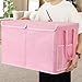LOVSTORAGE Large Toy Storage Box with Mesh Pockets, Collapsible Toy Organizer with Lids for Kids, Boys, Girls, Ideal Chest for Nursery/Playroom/Bedroom/Living Room, 25.5