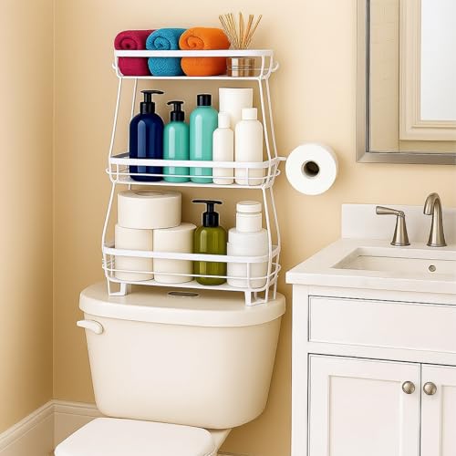 Pinkgarden Estante de almacenamiento sobre el inodoro, organizador de gran capacidad, instalación sin taladros, acero grueso resistente al óxido, ahorra espacio (blanco, 3') - imagen 6