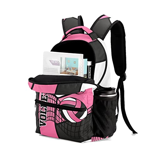 Personalized Volleyball Pink Black White Multifuction Backpack with Name Text for Women Men Gift3