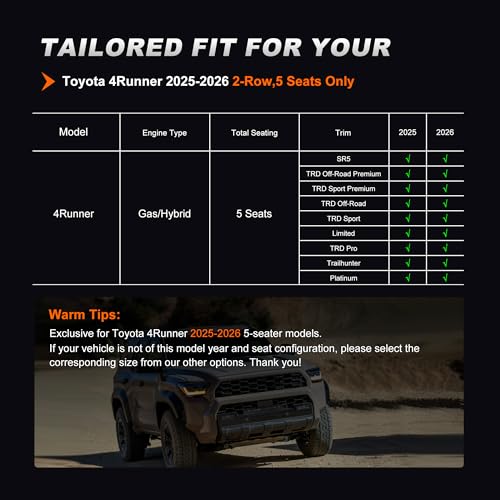 Image of AOMSAZTO Custom Fit Seat Covers for Toyota 4Runner 2025 2026 Full Set Faux Leather Car Seats Cover for 4Runner Accessories Black&Gray(5 Seats Model Only)