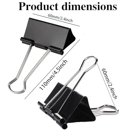 Image of gentlewater Bulldog Clips 60MM Extra Large 6PCS Paper Clips Heavy Duty Binder Giant XL Clip 2.4inch (Black)