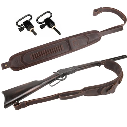 WAYNE'S DOG Leather Gun Sling Shell Holder Hunting Rifle Sling with Handle Strap for .308 .357 .30-30 .45-70MAG 12GA (Coffee with Swivels, .22LR .22MAG .17HMR)
