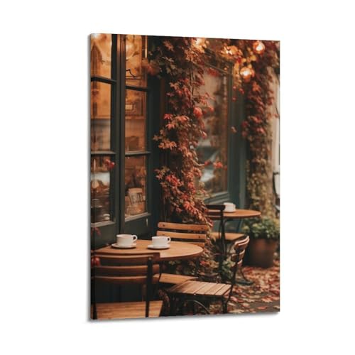 Café d'automne avec vignes poster moderne pour salon chaleureux