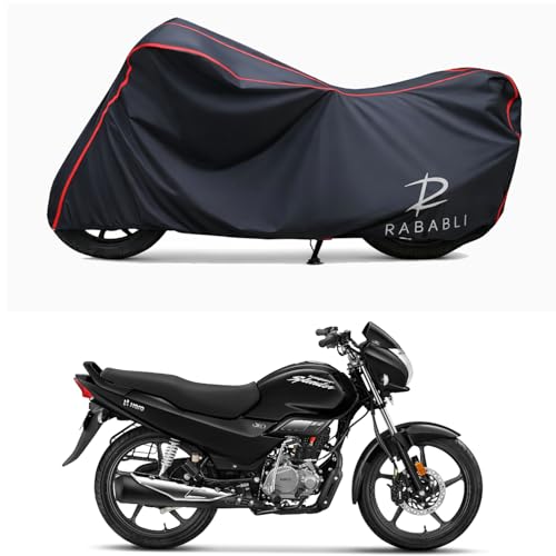 Image of Waterproof Bike Body Cover Compatible for | Hero Super Splendor New | Taffeta Fabric, Red Piping Design, Bottom Elastic Fit | Dustproof, Sun UV & Rain Protection for All Bikes