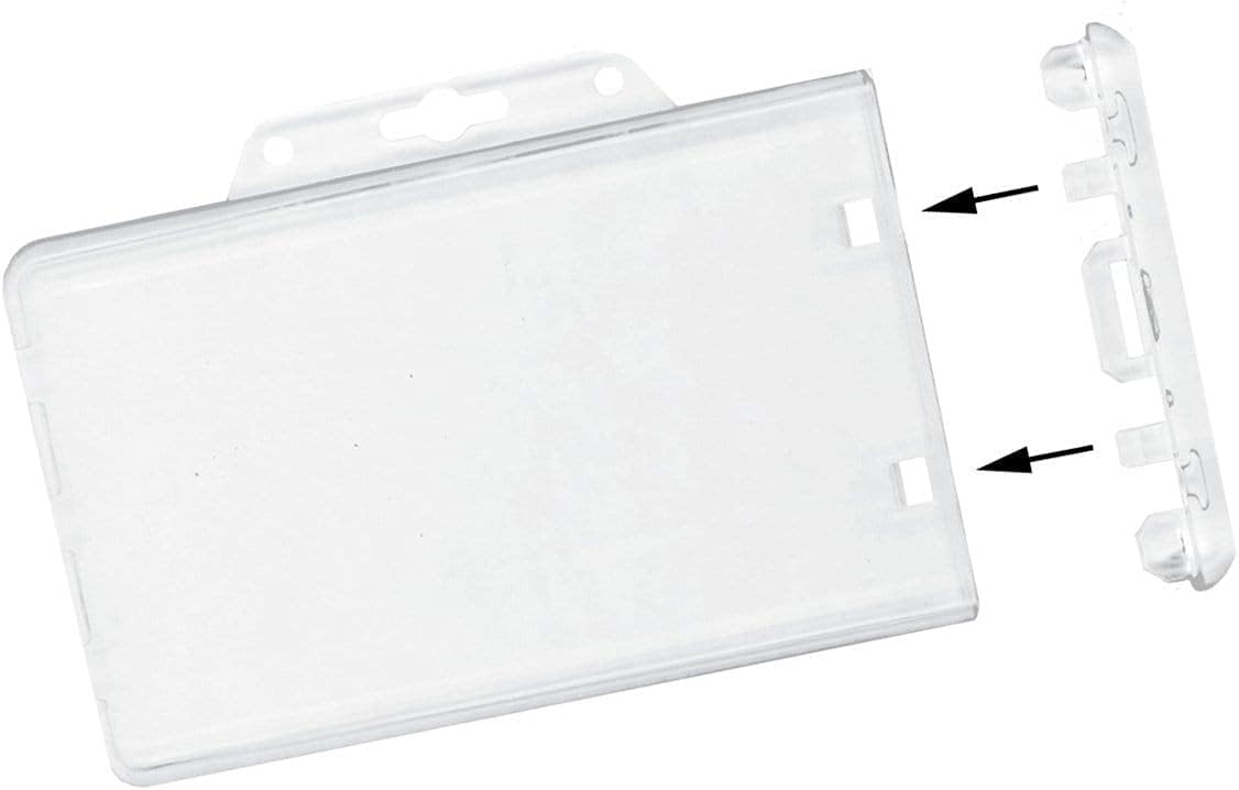 Bulk 50 Pack - Heavy Duty Horizontal Permanent Locking Badge Holder - Crystal Clear Hard Plastic Case for Photo I.D. Badges or Proximity Cards by Specialist ID