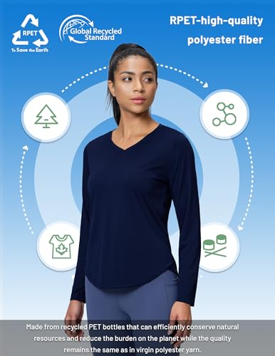Image of MIER Womens Long Sleeve Sun Shirt UPF 50+ Quick Dry V-Neck Workout Tops