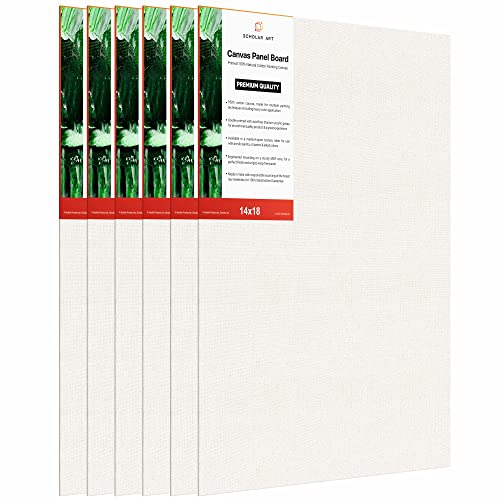 Image of Scholar Art Hobby Series 04 Oz (230 GSM) 100% Cotton Canvas Panel Board for Painting (White Blank Canvas Boards for Acrylic Paint, Oil Paint, Wet & Dry Media) | 14 inchx18 inch (35x45 cm), Pack of 6