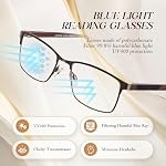3 Pack Reading Glasses for Men, Blue Light Blocking Computer Readers, Metal Frame Spring Hinge Eyeglasses with Pouches, Anti Eyestrain/Glare/UV(200 Magnification Strength)