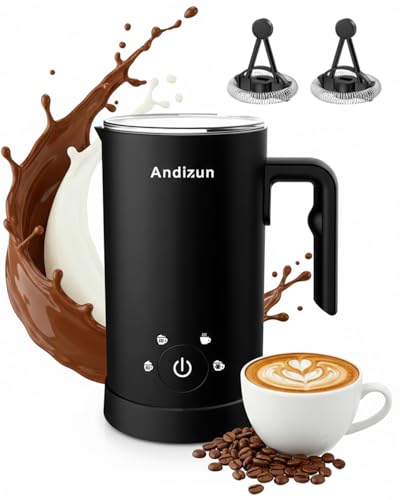 Andizun Electric Milk Frother, 4-in-1 Automatic Steamer and Frother, Hot Chocolate Velvetiser, Milk Warmer and Frother with Large Capacity, Quiet One-Button Control, Easy Clean Non-Stick Jug