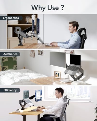 Image of FlexiSpot Laptop Mount, Dual Monitor Arm with Laptop Tray, Fits Up to 32 Inch Monitor and 17.3 Inch Notebook, Full Adjustable Gas Spring Holds up to 19.84lbs per Arm for Office & Home, Black