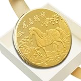 2026 Jahr des Pferdes Münze – Traditioneller Goldanhänger „Erfolg“ | Chinesischer Maskottchen-Anhänger | Für Zuhause, Schule, Büro, Café, Buchhandlung, Wohnzimmer, als Nachttisch