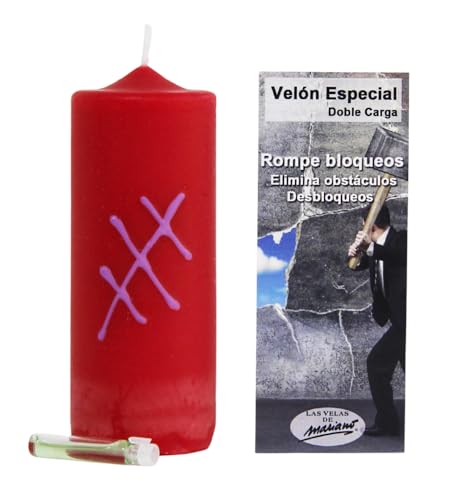 Velón Doble Carga Rompe Bloqueos – Rojo – Elimina Energías Estancadas y Avanza con Fuerza | Vela Ritualizada Artesanal para Potenciar Proyectos y Eliminar Obstáculos | Con Oración e Instrucciones