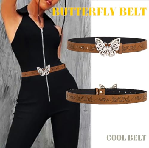 Yalice Brown Western Belt for Women Butterfly Buckle Leather Belt Country Cowboys Cowgirls Belts4