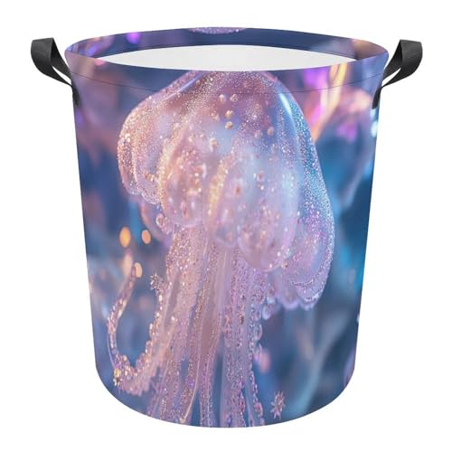 Cesta ropa sucia para solucionar el desorden en el baño cubo redondo de medusas marinas 2