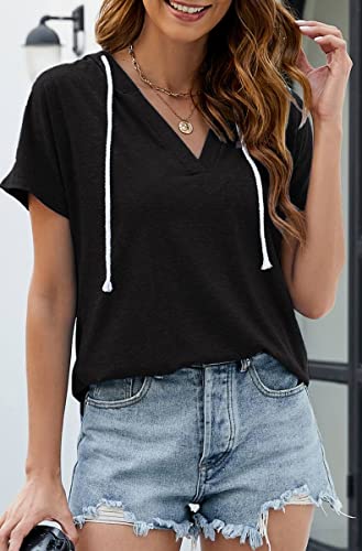 Image of Womens Long Sleeve V Neck Hoodie Sweatshirts Lightweight Pullover Tops