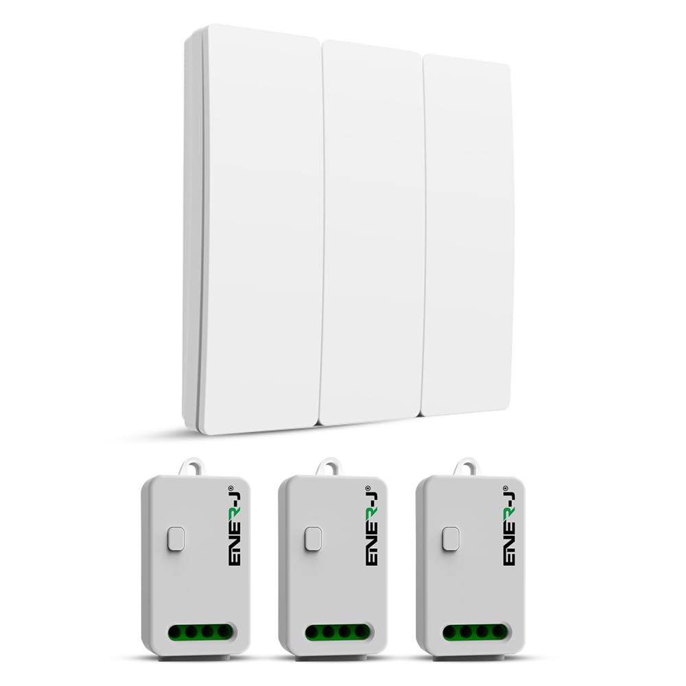 ENERJ 3 Gang Wireless Kinetic Switch, White with 3 Non Dimmable 5A RF Receiver Eco Range