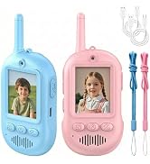 Video Walkie Talkies for Kids, 2 Pack Rechargeable Portable Voice/Video Intercom with Screen Disp...