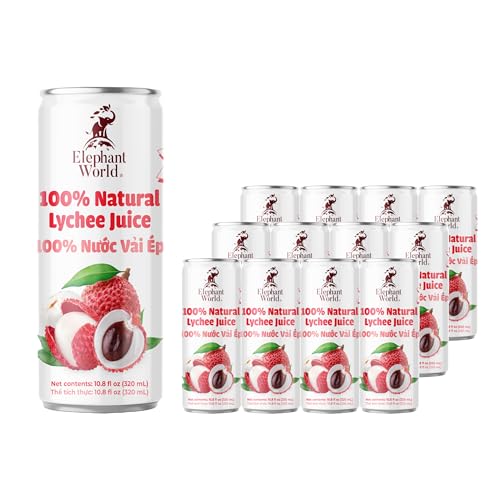 Image of Elephant World 100% Natural Lychee Juice | NON GMO | 10.8 oz (Pack of 12), Lychee